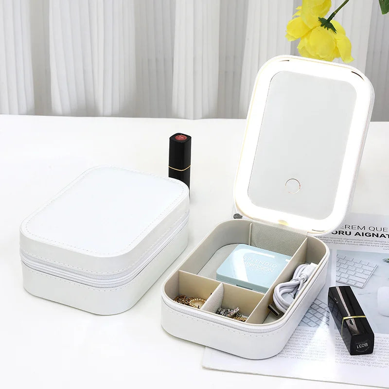 Boîte de Rangement Maquillage Portable avec Miroir LED