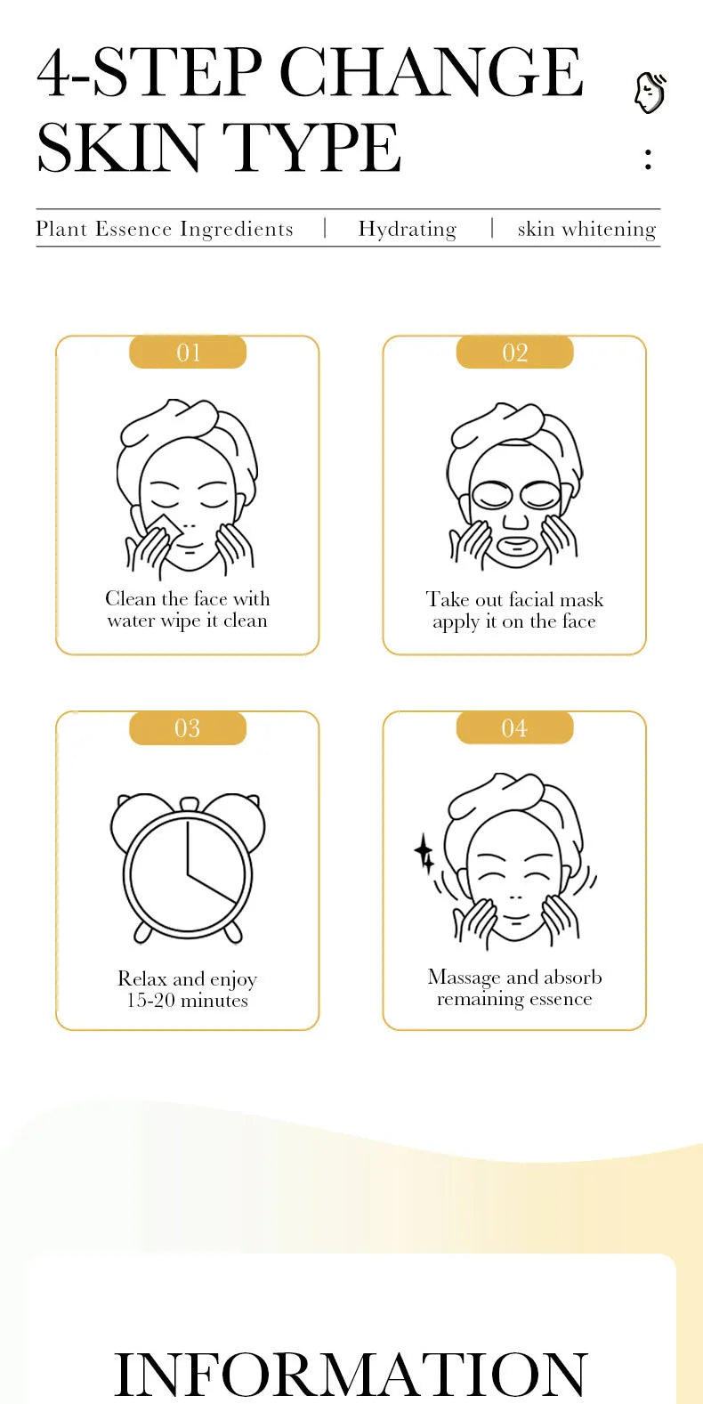 Masque Visage Or 24K Acide Hyaluronique (15pcs)