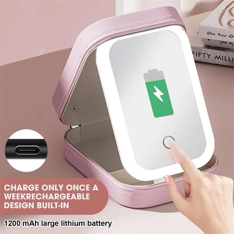 Boîte de Rangement Maquillage Portable avec Miroir LED