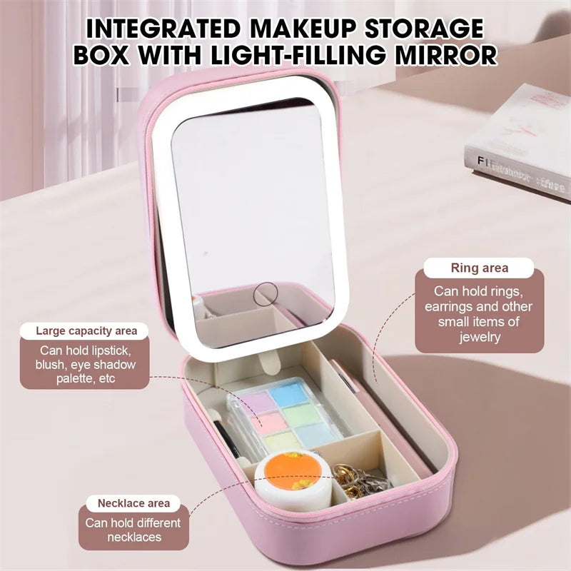 Boîte de Rangement Maquillage Portable avec Miroir LED