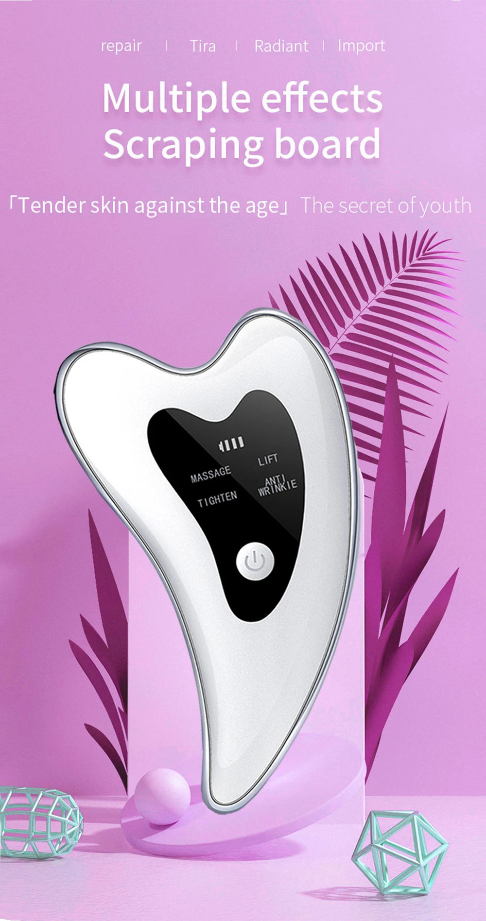Gua Sha 4-en-1 Masseur Facial Électrique (livré dans un sachet)