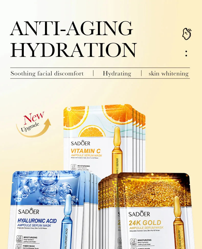 Masque Visage Or 24K Acide Hyaluronique (15pcs)