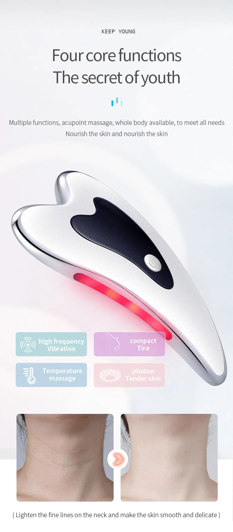 Gua Sha 4-en-1 Masseur Facial Électrique (livré dans un sachet)