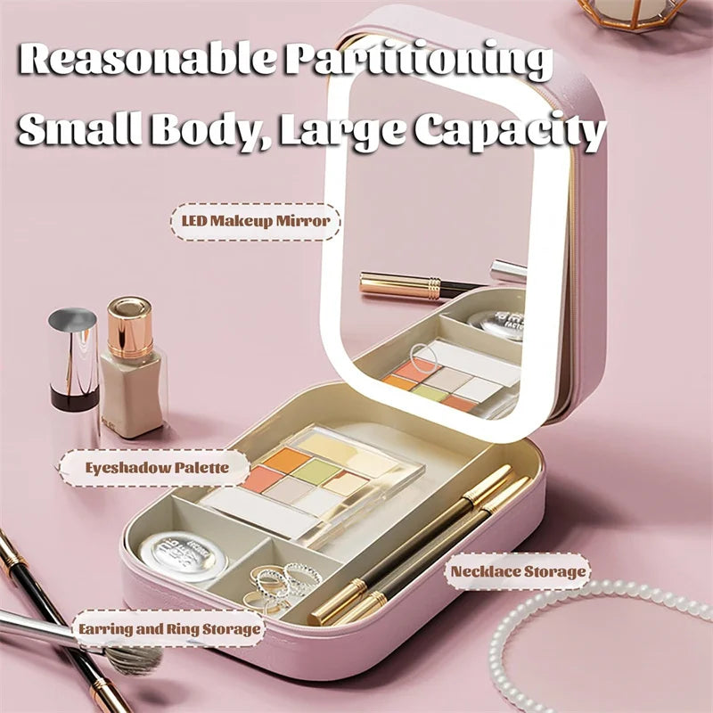 Boîte de Rangement Maquillage Portable avec Miroir LED