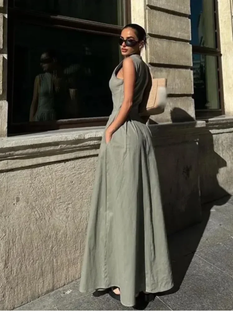 Robe Longue d'Été Sans Manches Col V