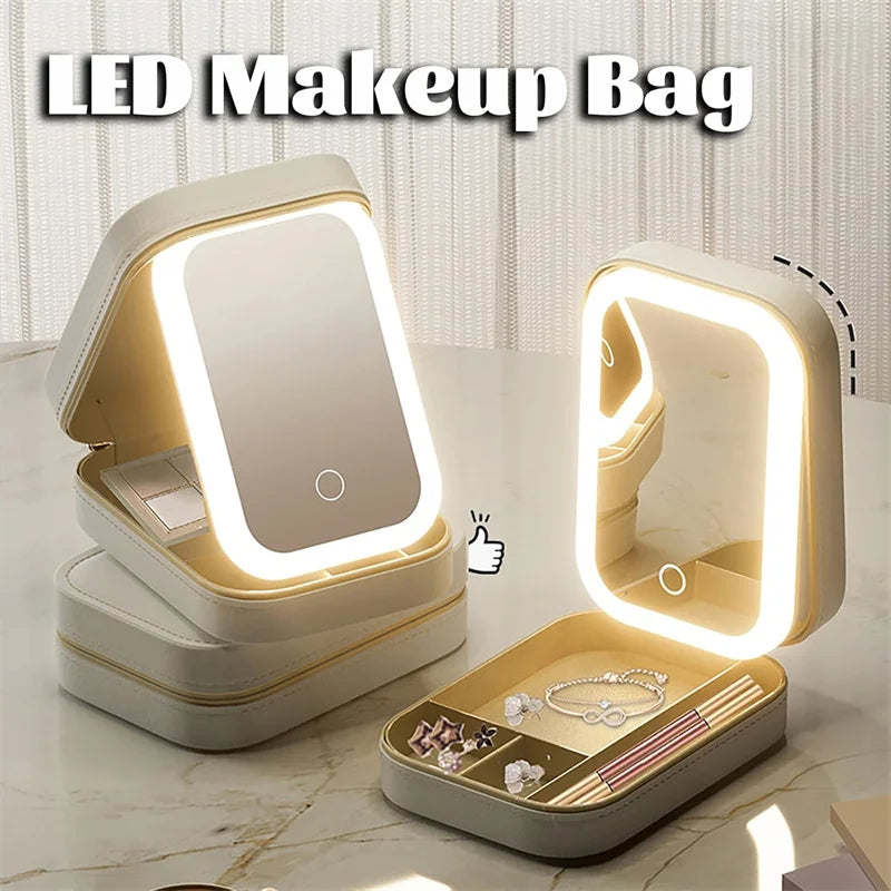 Boîte de Rangement Maquillage Portable avec Miroir LED