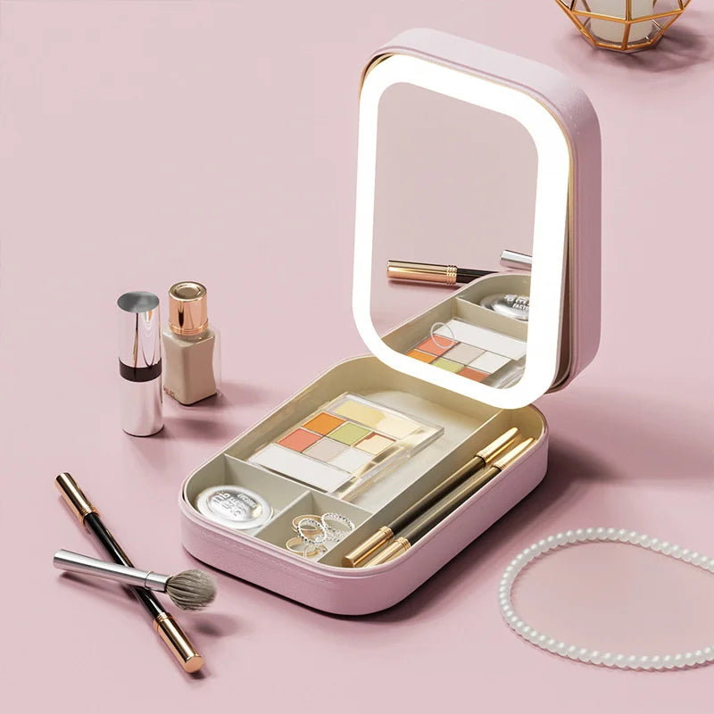 Boîte de Rangement Maquillage Portable avec Miroir LED
