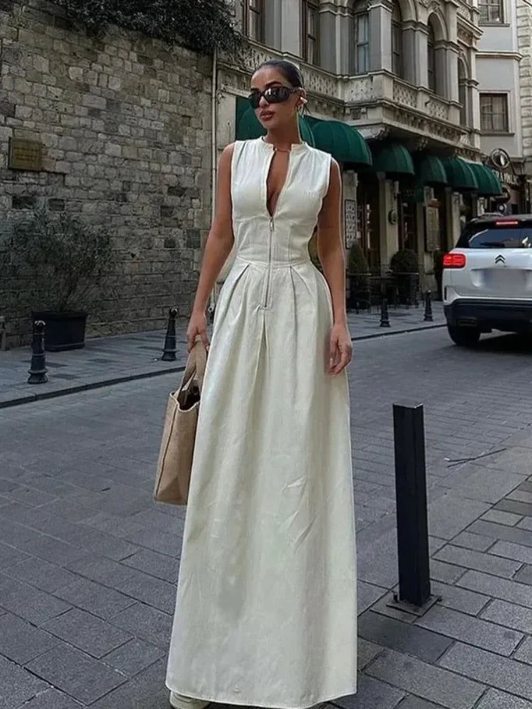 Robe Longue d'Été Sans Manches Col V