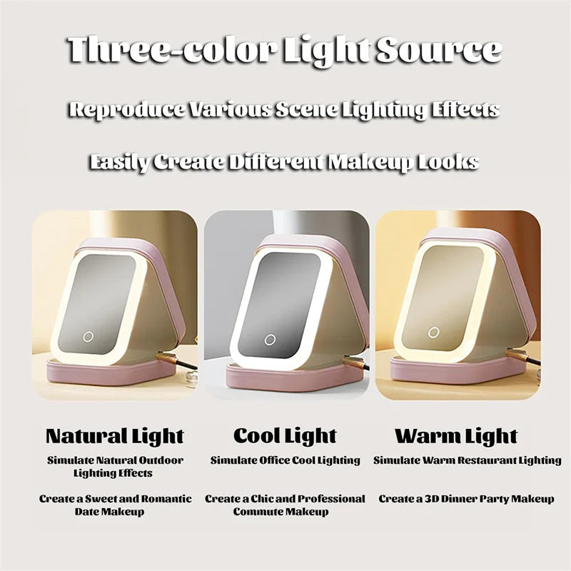Boîte de Rangement Maquillage Portable avec Miroir LED