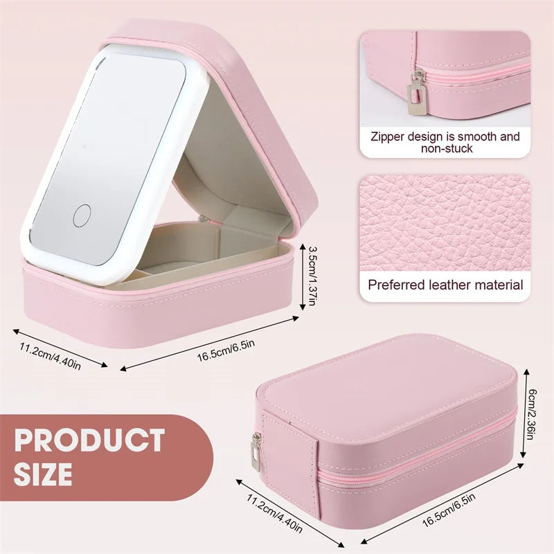Boîte de Rangement Maquillage Portable avec Miroir LED