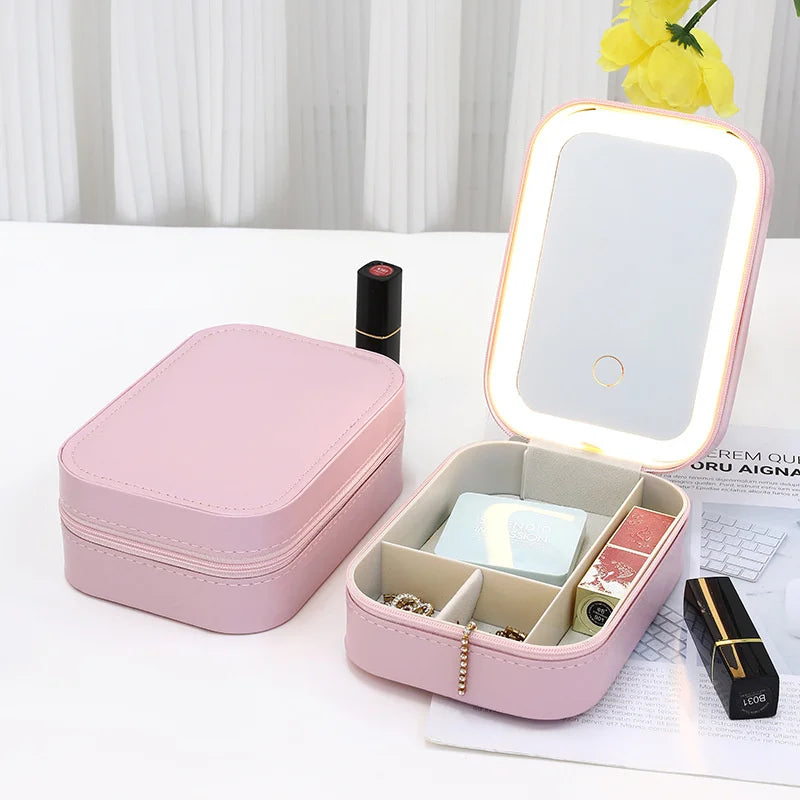 Boîte de Rangement Maquillage Portable avec Miroir LED