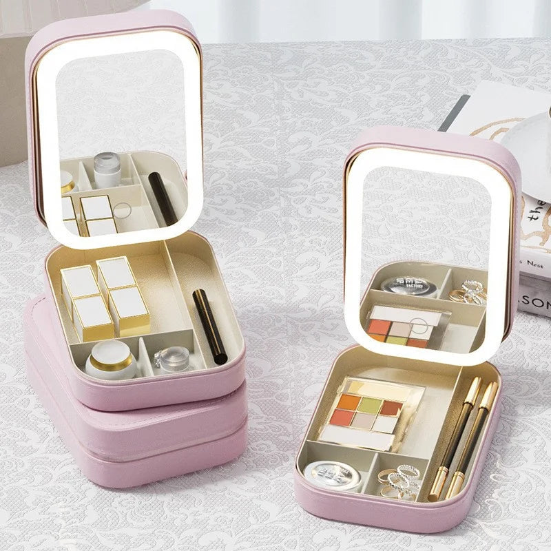 Boîte de Rangement Maquillage Portable avec Miroir LED