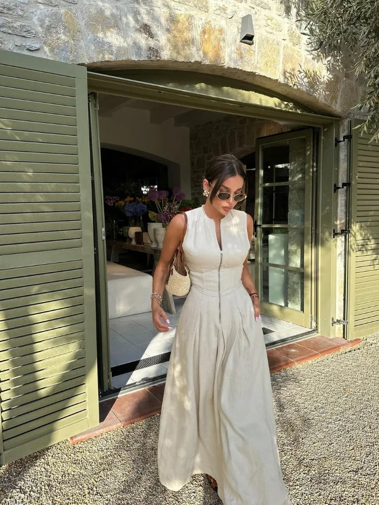 Robe Longue d'Été Sans Manches Col V