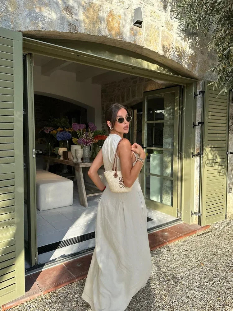 Robe Longue d'Été Sans Manches Col V