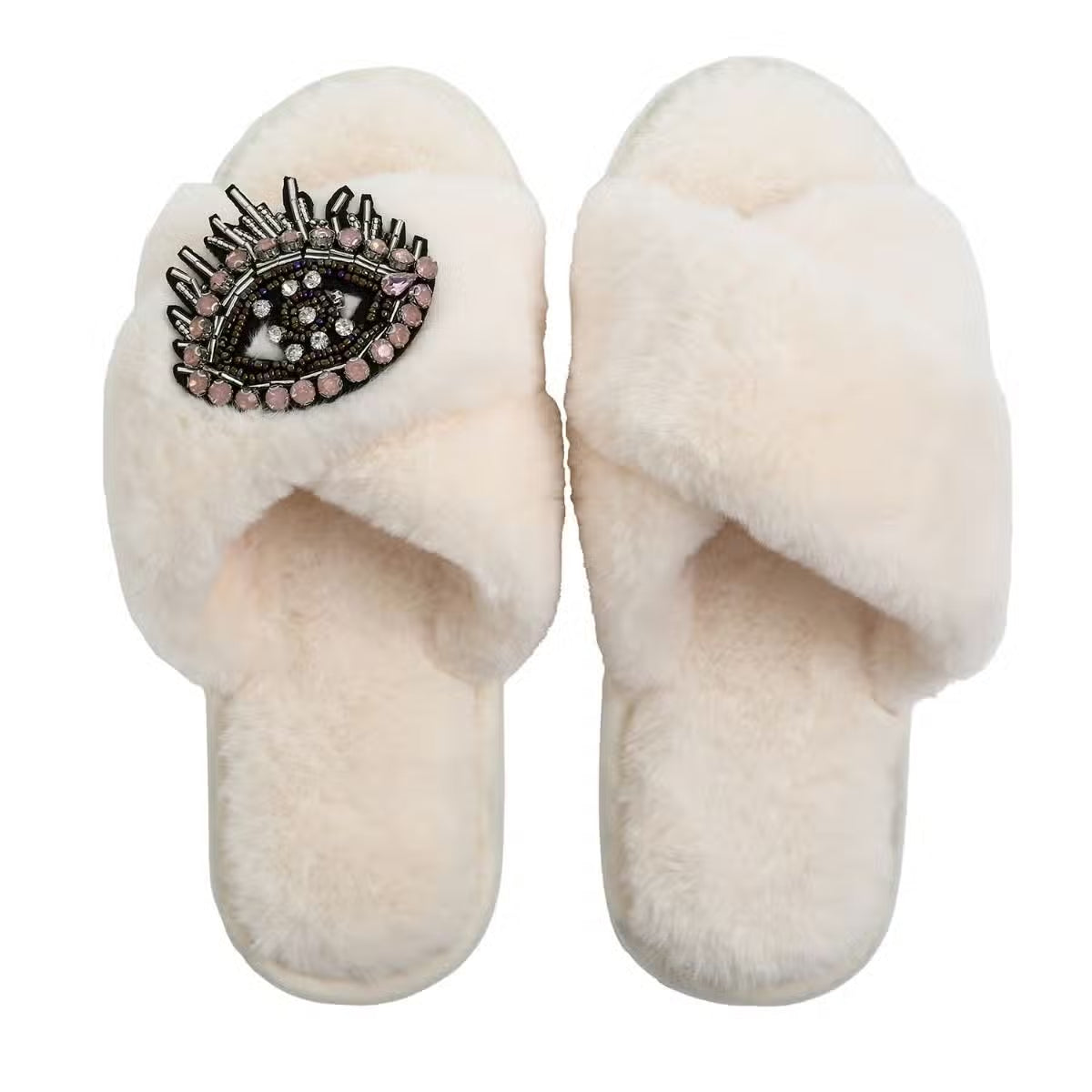 Chaussons femme hiver Blanc Oeil de Fatma