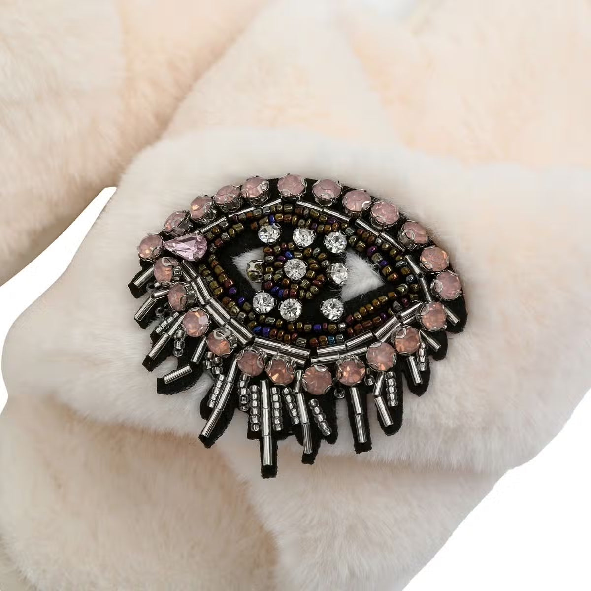 Chaussons femme hiver Blanc Oeil de Fatma