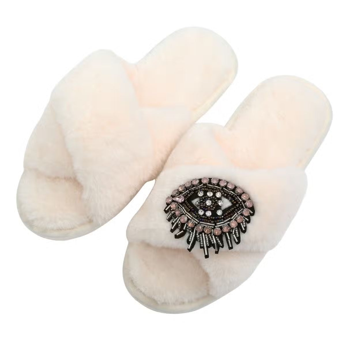 Chaussons femme hiver Blanc Oeil de Fatma