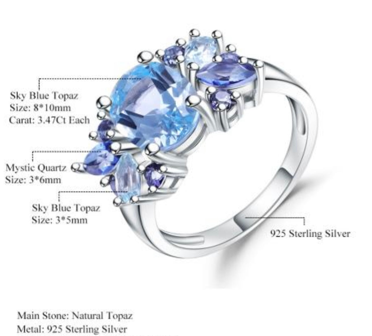 Bague Argent Femme Topaze bleu