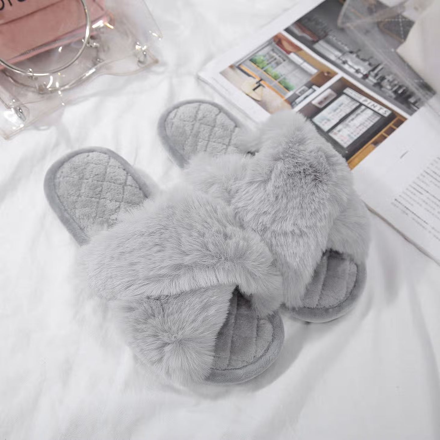Chaussons femme hiver gris