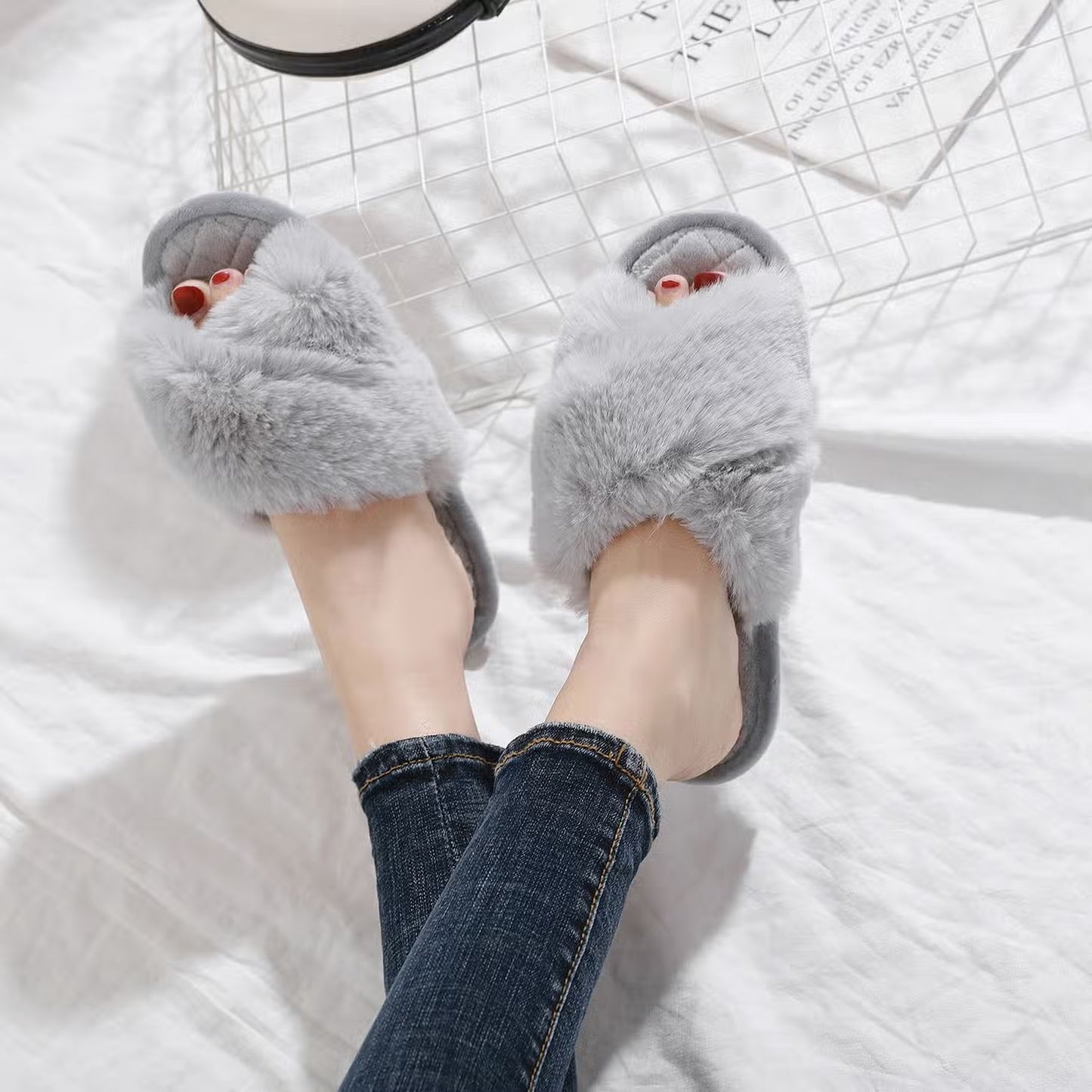 Chaussons femme hiver gris