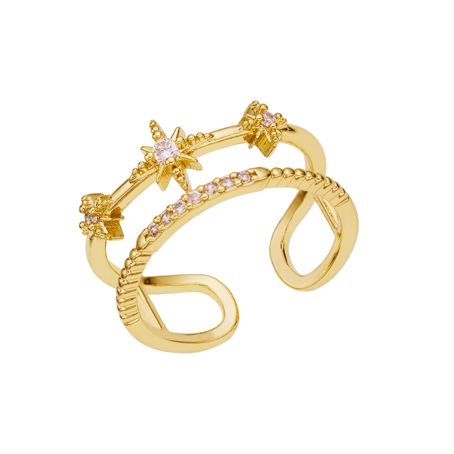 Bague Femme 2 anneaux et petites étoiles