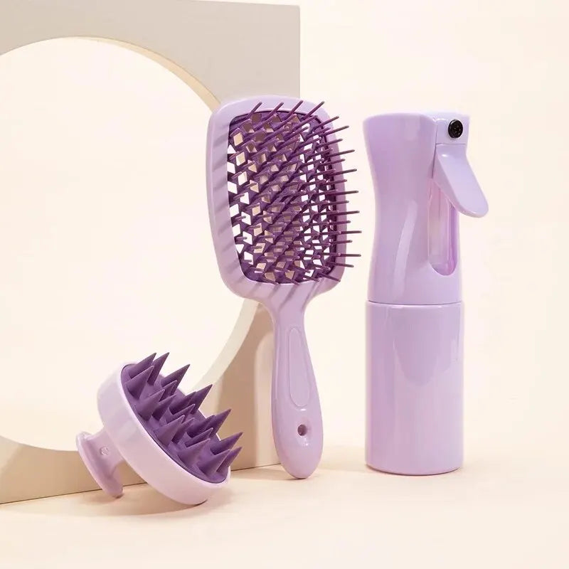Brosse à shampoing pour Massage du cuir chevelu, flacon pulvérisateur, distributeur, peigne creux, peigne de coiffure, ensemble de cheveux