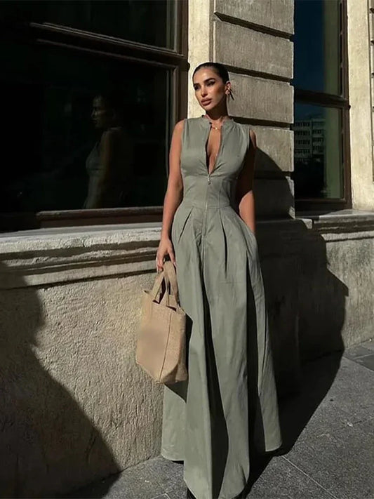 Robe Longue d'Été Sans Manches Col V
