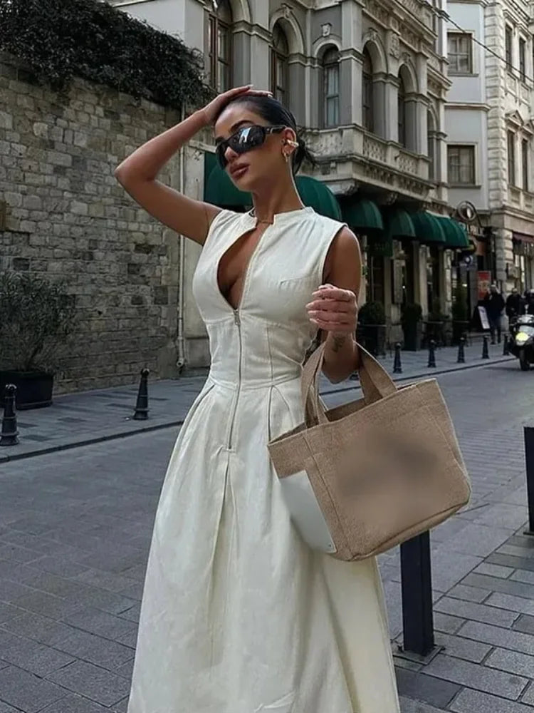 Robe Longue d'Été Sans Manches Col V
