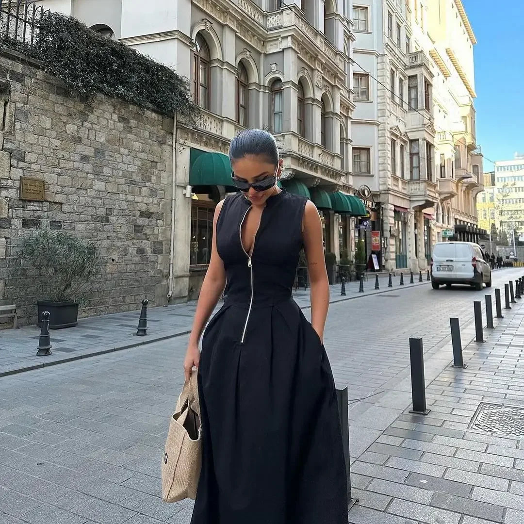 Robe Longue d'Été Sans Manches Col V