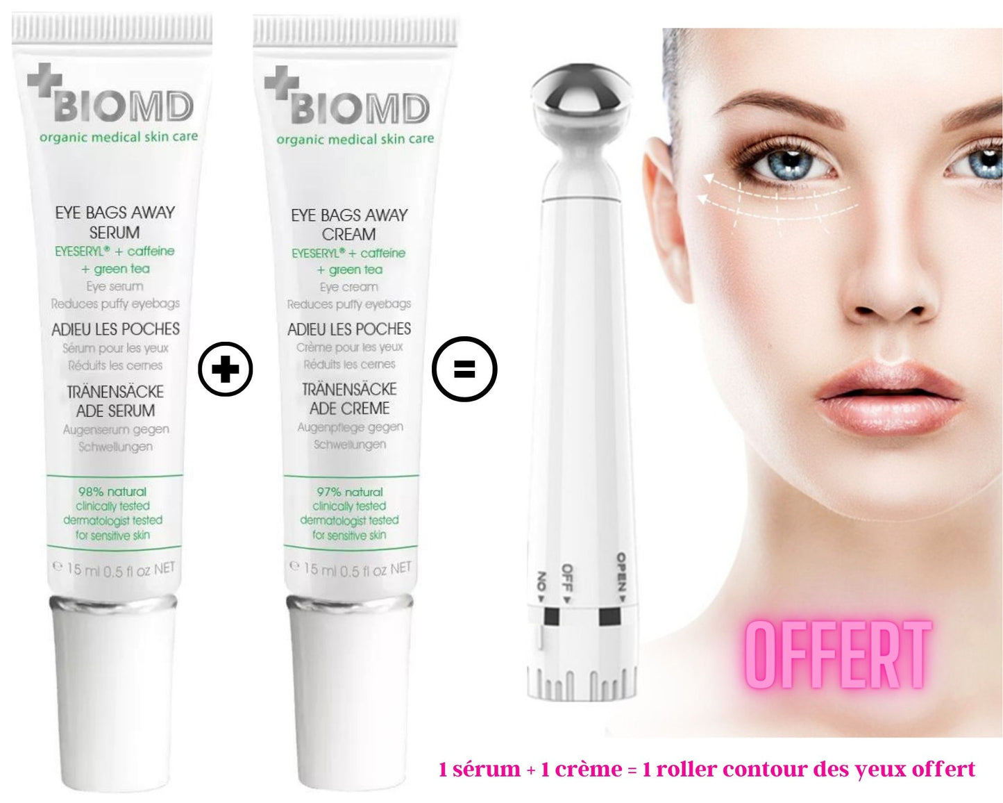 Anti cernes et Anti poches 2 produits + 1 roll on offert