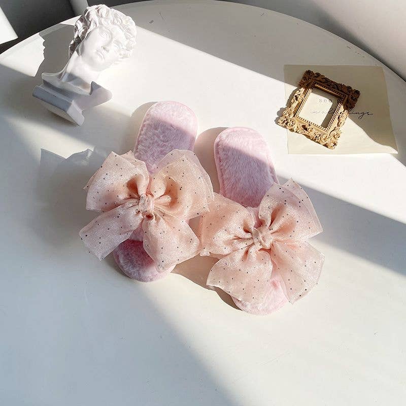 Pantoufles en organza avec nœud, rose pâle