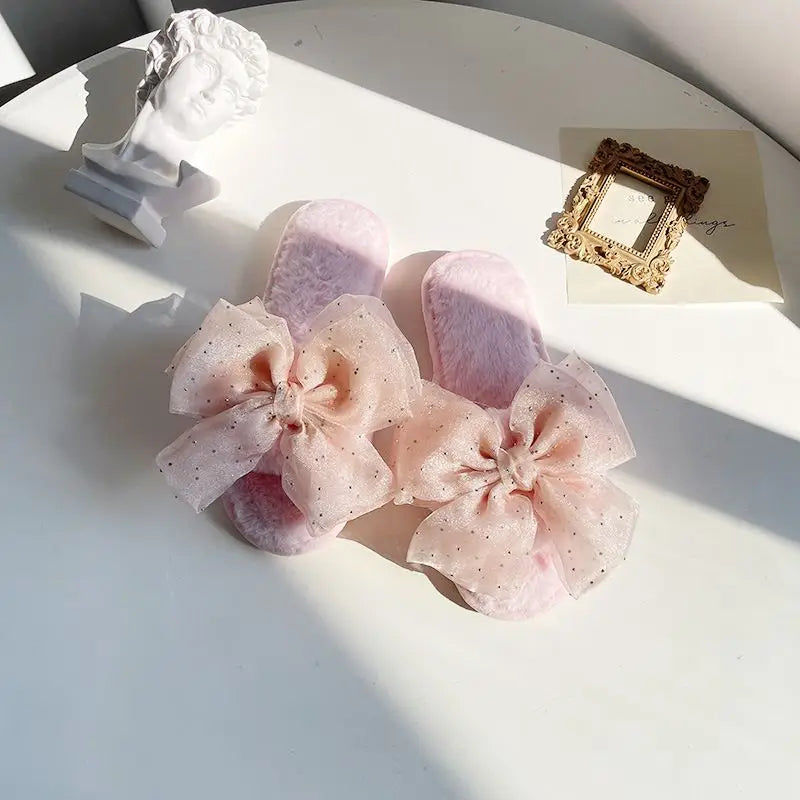 Chausson femme hiver avec nœud en organza