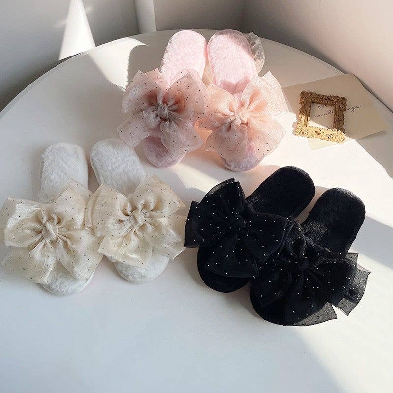 Pantoufles en organza avec nœud, rose pâle