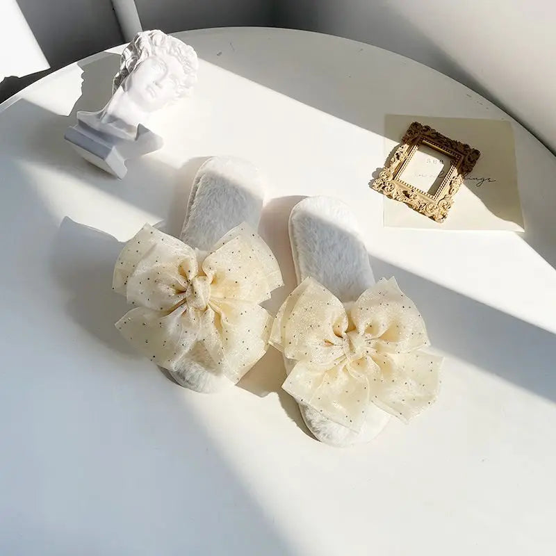Chausson femme hiver avec nœud en organza