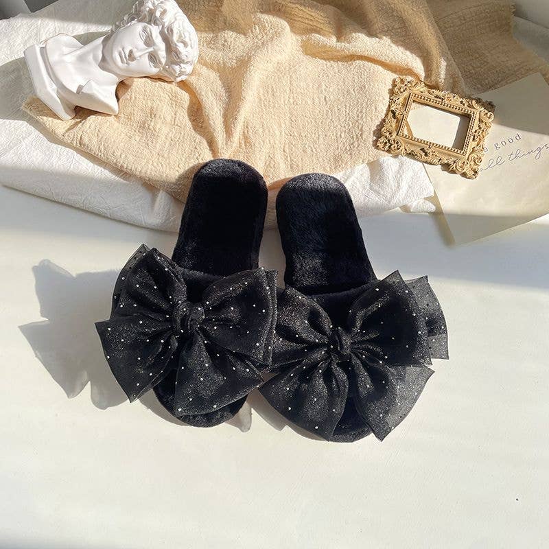 Chausson femme hiver avec nœud en organza